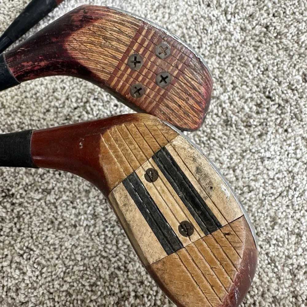 Vintage Golf Driver 1, 2, 3 &4 Wood Steel Shaft Clubs Spalding & Hagen